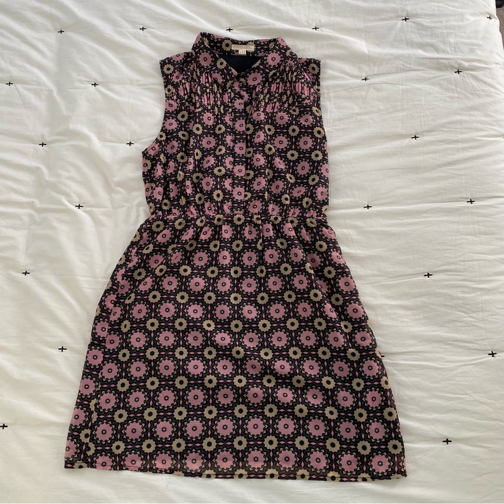 TULLE ANTHROPOLOGIE Black Pink Lime Green Geometric Chiffon Dress Medium NWOT